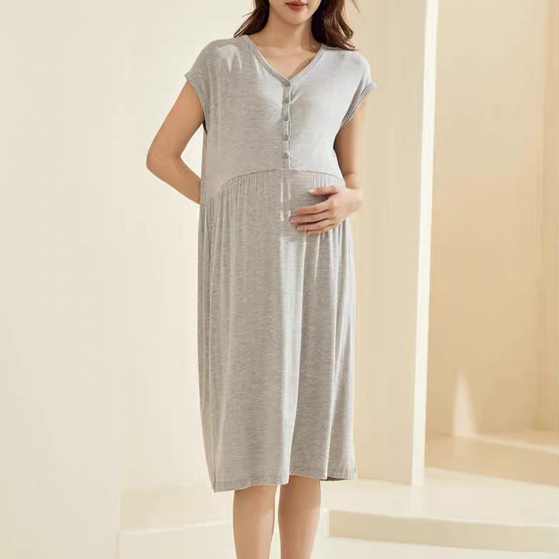 MUKVIK Women's Maternity Short Sleeve Nightgowns Sleepwear Pregnancy Loungewear Mama Clothes
