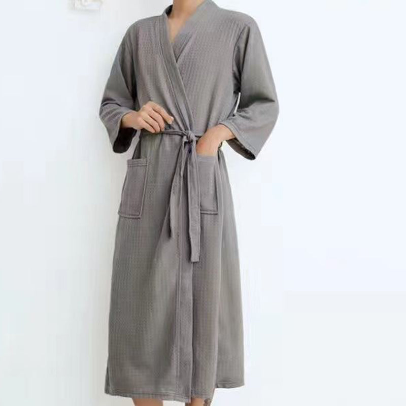 MUKVIK Robes for Women Waffle Knit Bathrobe Soft Lightweight Knee Length Loungewear