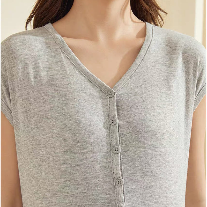 MUKVIK Women's Maternity Short Sleeve Nightgowns Sleepwear Pregnancy Loungewear Mama Clothes